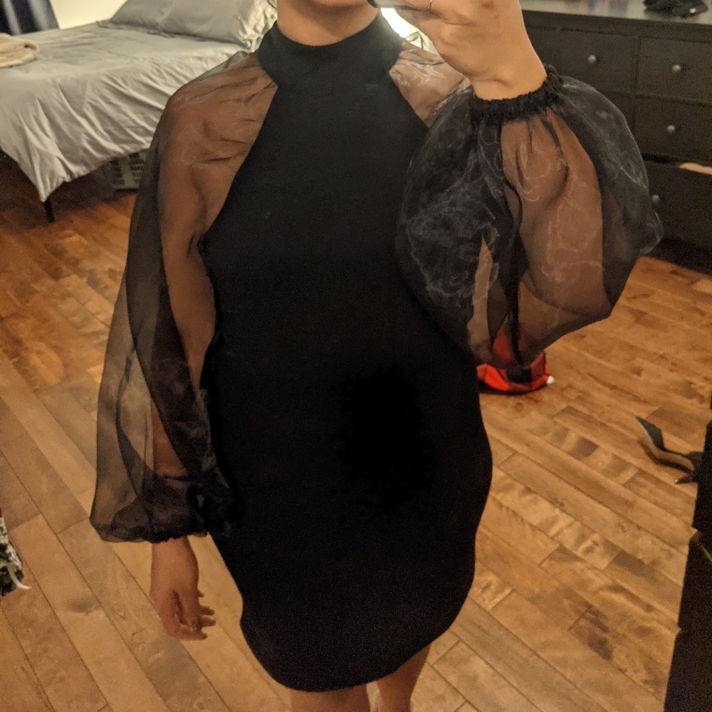 Zara black puffer sleeves dress
